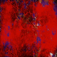 a red and blue painting with a lot of paint on it