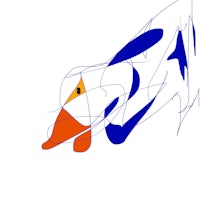 a drawing of a duck with a blue and orange nose