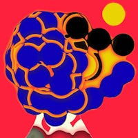 an abstract image of a blue, yellow, and orange ball