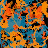 an orange, blue, and black splatter pattern